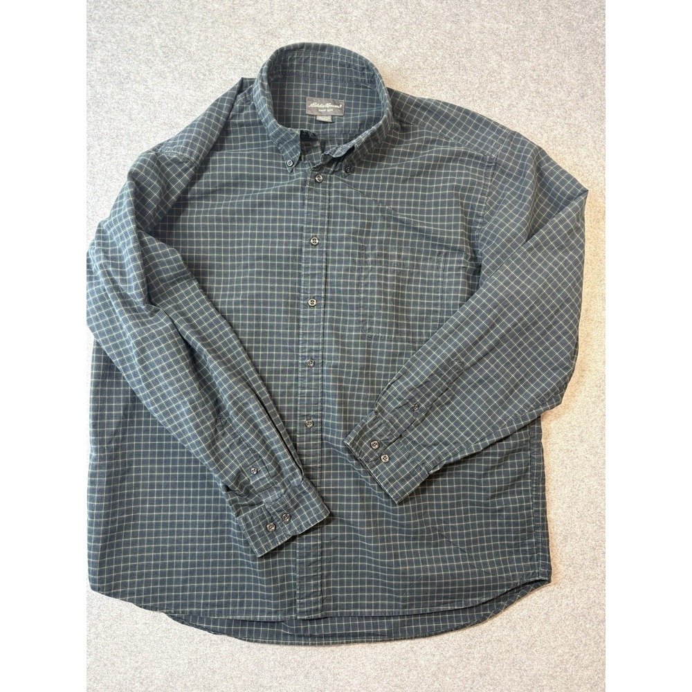 Eddie Bauer Mens XL Green Plaid Button Down Shirt Long Sleeve Casual Cotton